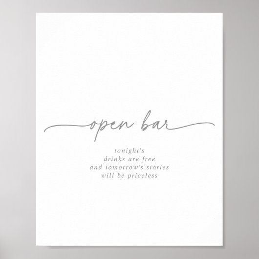 Muted Gray Simple Minimalist Wedding Open Bar Sign Poster (Voorkant)
