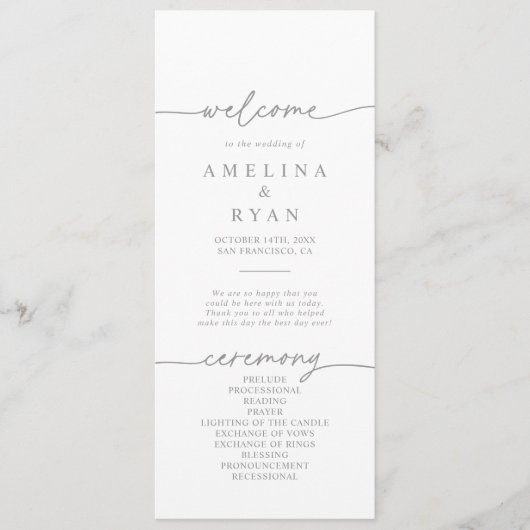 Muted Gray Simple Minimalist Wedding Program Programma (Voorkant)