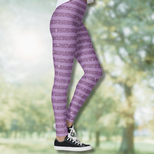 Muted Mulberry Glitter Style Horizontal Stripes Leggings