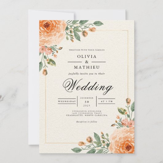 Muted Orange Blossom Arch Wedding Kaart (Voorkant)