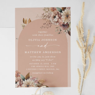 Muted Peach Boogboog bruiloft   Floral QR Details Kaart