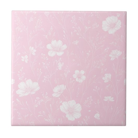 Muted Pink And White Wildflower Pattern Tegeltje (Voorkant)