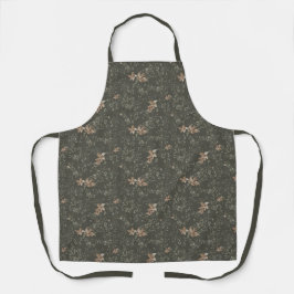 Muted Poinsetta Olive All-Over Print Apron Schort