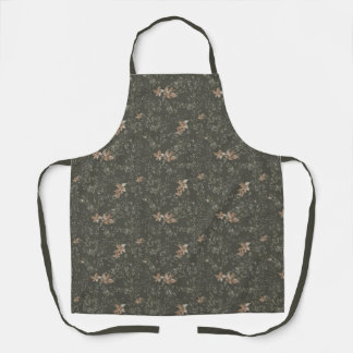 Muted Poinsetta Olive All-Over Print Apron Schort