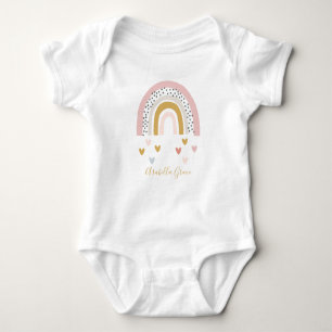 Muted Rainbow Baby Name Hearts Romper