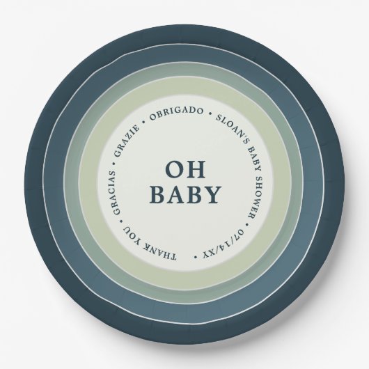 Muted Rainbow Baby shower Boy Blue Papieren Bordje (Voorkant)