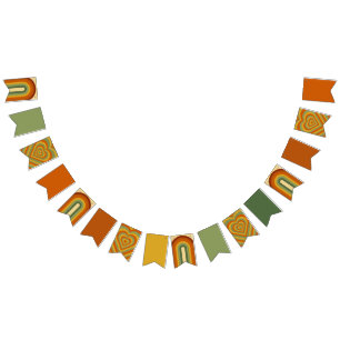 Muted Retro Seventies Groovy Rainbow Heart Vlaggetjes