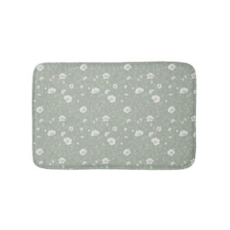 Muted Sage Green And White Wildflower Pattern Badmat