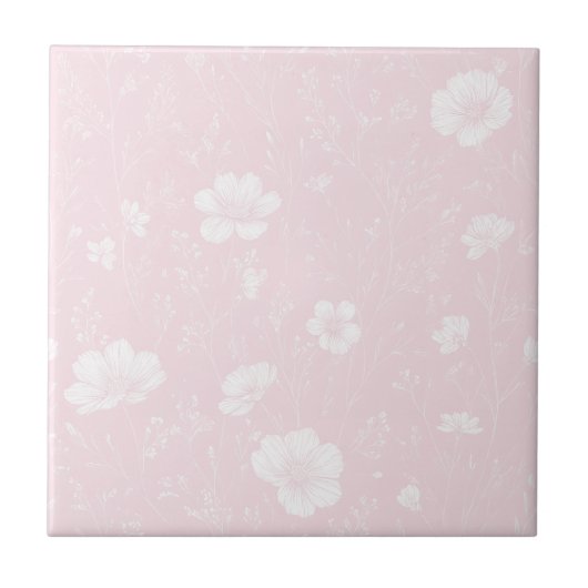 Muted Soft Pink And White Wildflower Pattern Tegeltje (Voorkant)