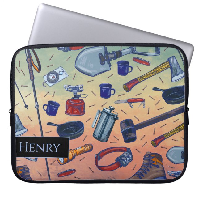 Muted Sunrise Camping Gear Pattern  Laptop Sleeve (Voorkant)