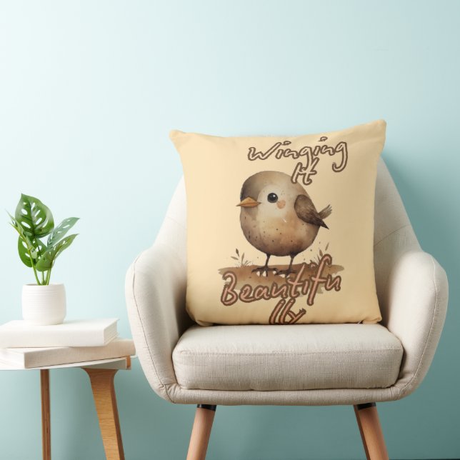 Muted Tiny Whimsical Bird Kussen (Stoel)