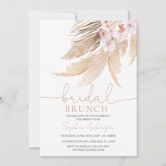 Muted Tones Bohemian Pampas Grass Bridal Brunch Kaart (Voorkant)