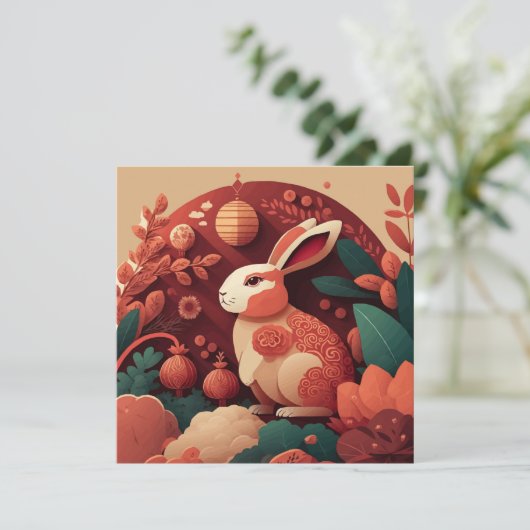 Muted Tones Rabbit Chinese nieuwjaarsuitnodiging Kaart (Staand voorkant)