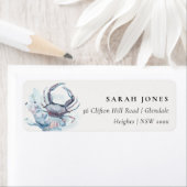 Muted Underwater Crab Coral Nautical Address Etiket (Insitu)