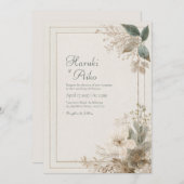 Muted Wildflower Folk Wedding Kaart (Voorkant / Achterkant)