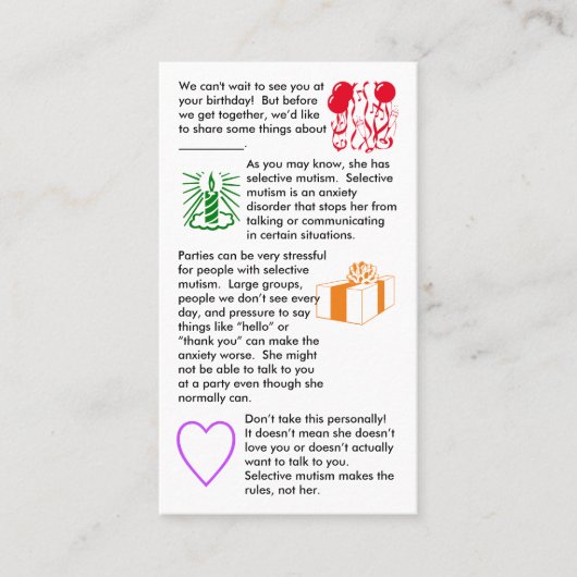 Mutisme sélectif Carte de visite d'anniversaire fi (Devant)