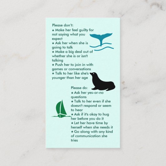 Mutisme sélectif Ensemble Garçon Carte de visite (Dos)