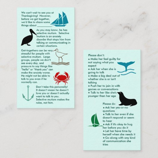 Mutisme sélectif Ensemble Garçon Carte de visite (Devant / Derrière)