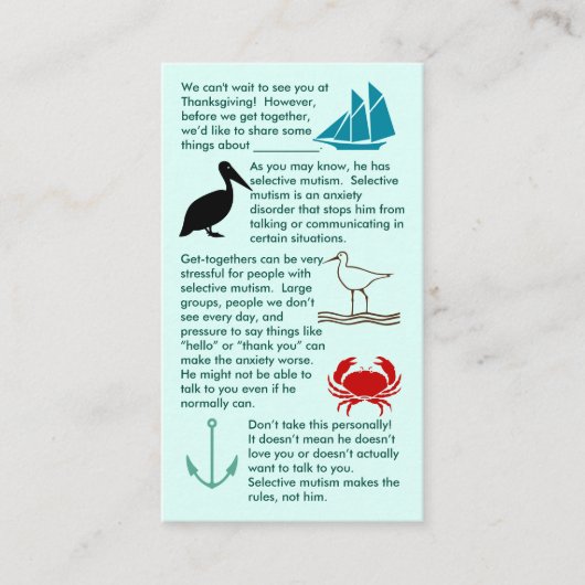 Mutisme sélectif Ensemble Garçon Carte de visite (Devant)