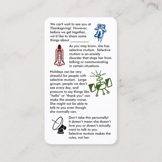 Mutisme sélectif rassemblez fille Carte de visite (Devant)