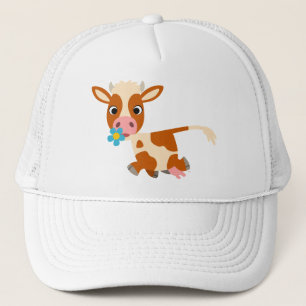 Muts met een malse cartoonkoe die trippelt trucker pet