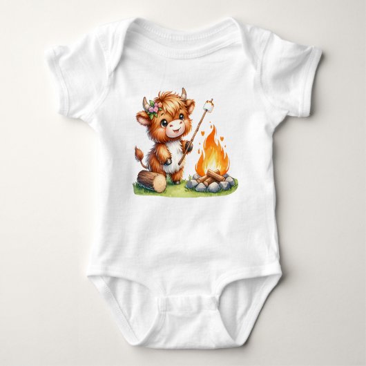 Muts Miepige Hoogland Koe S'mores Camping Romper (Voorkant)