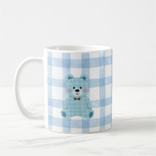 Muts teddybeermok Blauwe geruite Kawaii-beker Koffiemok