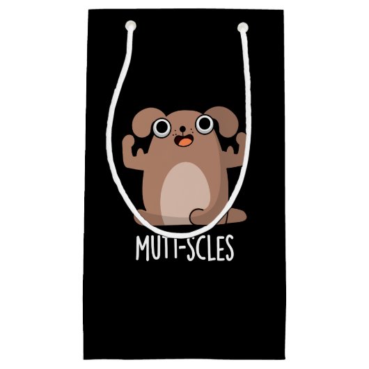 Mutt-scles Funny Animal Dog Pun Dark BG Klein Cadeauzakje (Voorkant)