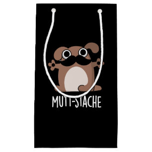Mutt-stache Funny Dog Mustache Pun Dark BG Klein Cadeauzakje