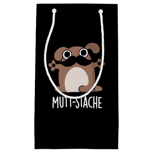 Mutt-stache Funny Dog Mustache Pun Dark BG Klein Cadeauzakje (Voorkant)