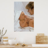 Mutter mit Baby redend im Bett, Poster (Keuken)