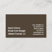 Mutual Funds Manager, effectenmakelaar Visitekaartje (Achterkant)