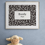 Muurdecoratie met eigen naam Zwart Wit Bloemen Pri Poster