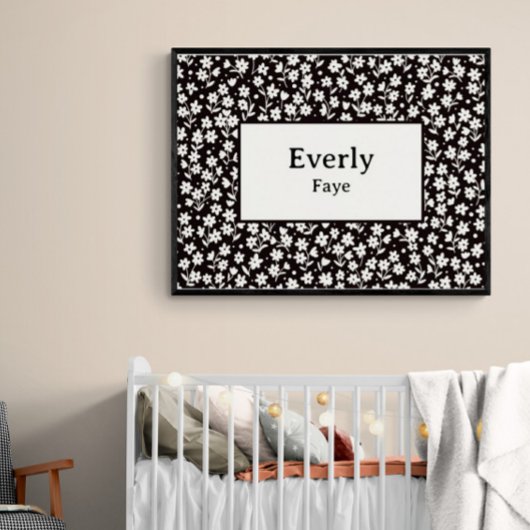Muurdecoratie met eigen naam Zwart Wit Bloemen Pri Poster