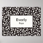 Muurdecoratie met eigen naam Zwart Wit Bloemen Pri Poster (Voorkant)