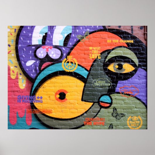 Muurgraffiti ogen poster van de boodschap Vrede en (Voorkant)