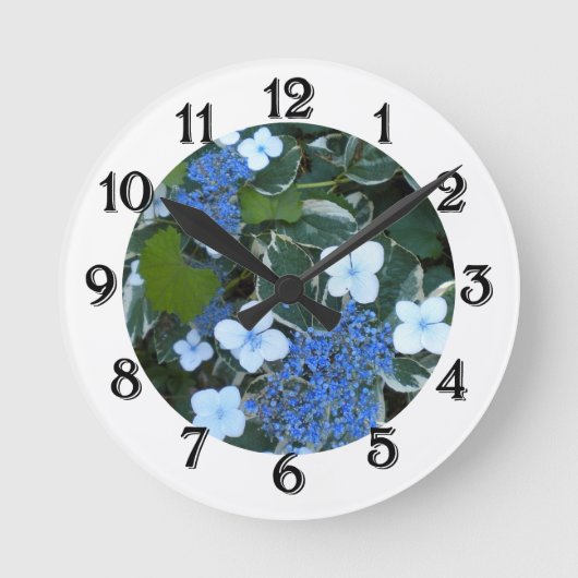 Muurklok met variabele blauwe hydrangea ronde klok (Voorkant)