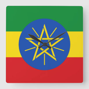 Muurklok met vlag van Ethiopië Vierkante Klok