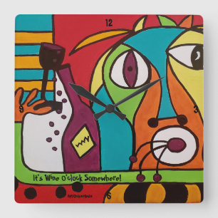 Muurklok met Wijn O'Clock Art Vierkante Klok