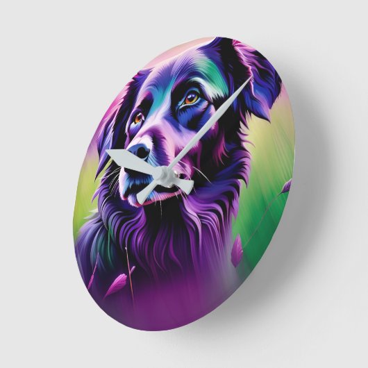 Muurklok - Paarse hond Ronde Klok (Hoek)