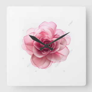 Muurklok Roze Bloem – Bloemige Elegantie voor jou Vierkante Klok