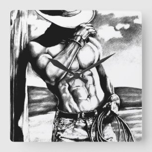 Muurklokkunst masculine coole cowboycarrosserie vierkante klok