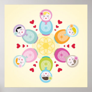 MUURKUNST :: babushka poppen - mandala Poster