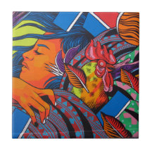 Muurmuurschildering voor vrouwen en kippen