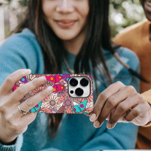 Muurschildering doodle art vlinders en bloemen kle Case-Mate iPhone 14 pro hoesje