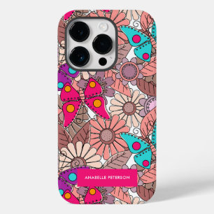Muurschildering doodle art vlinders en bloemen kle Case-Mate iPhone 14 pro hoesje