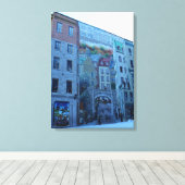 Muurschildering in Old Quebec City, Quebec, Canada Canvas Afdruk (Insitu (Houten vloer))