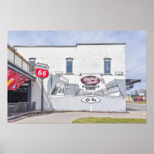 Muurschildering met Route 66-bord in Kansas Poster