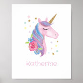 Muursticker met naam Cute Unicorn Baby Meisje Slaa Poster (Voorkant)