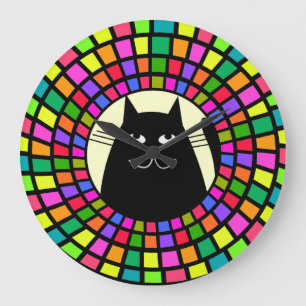 Muzaïekstijl whimsical Black Cat Clock Art 2 Grote Klok